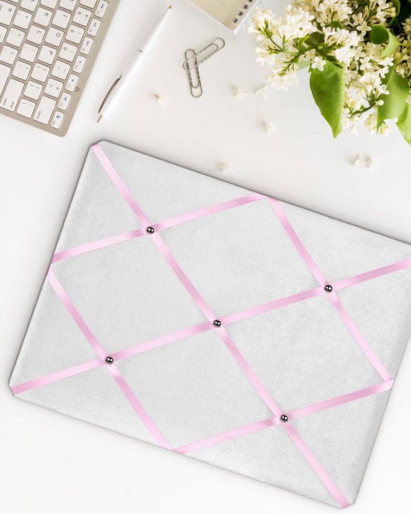 Aitakatta White Fabric Memo Bulletin Board, 17x13 inches Velvet Pin Board for Wall, Vision Board Message Board with Pink Criss-Cross Ribbons for Home Office School Wall Decor(PK Ribbon,4333) - Image 4