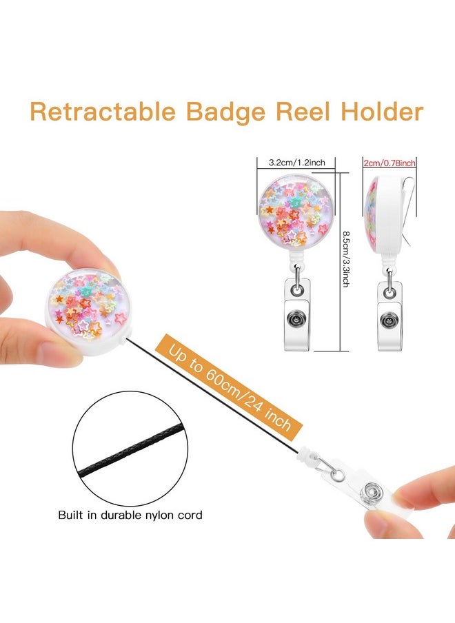 Soleebee - 24'' Retractable Badge Holder, Colorful Sequins Badge Reels With Belt Clip Id Name Badge Clip For Nurse Doctor Teacher Student (Star) - Image 1