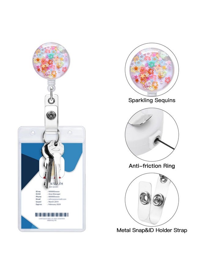 Soleebee - 24'' Retractable Badge Holder, Colorful Sequins Badge Reels With Belt Clip Id Name Badge Clip For Nurse Doctor Teacher Student (Star) - Image 1