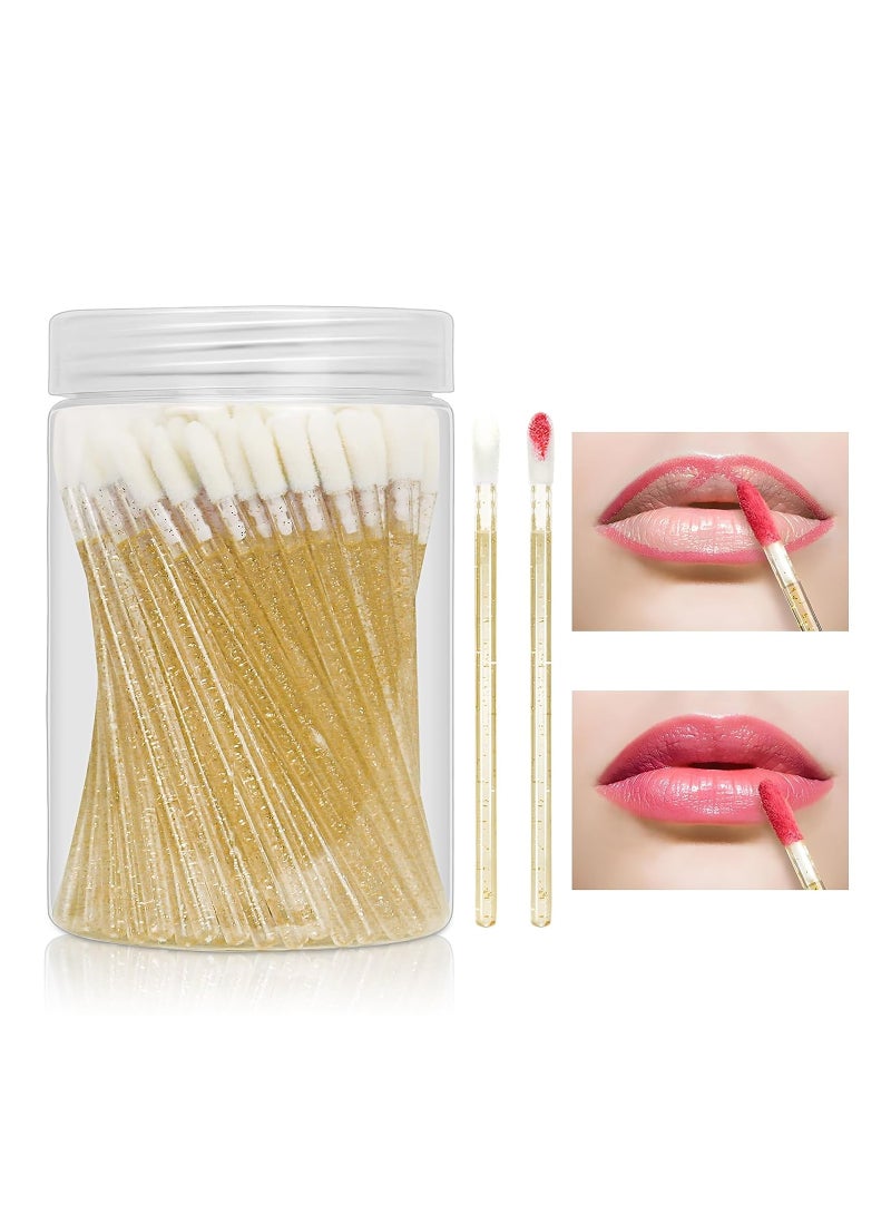 Disposable Crystal Lip Brushes Stick, 100 Pcs Lip Gloss Brushes Lipstick Applicator, Makeup Beauty Brushes for Lipstick Lip Gloss Lip Mask Eyeshadow, Yellow - Image 1