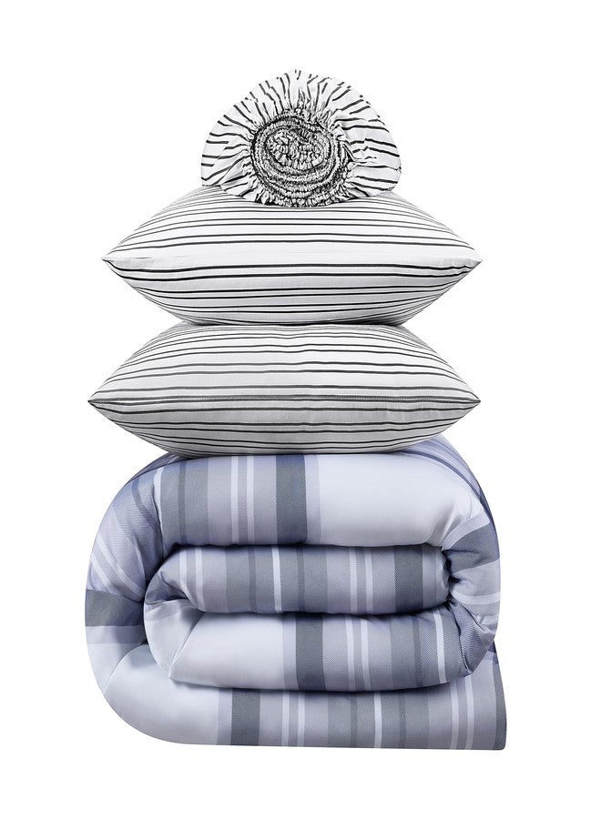 Serta Simply Clean Scott Soft 7 Piece Plaid Bed in A Bag Complete Bedding Comforter Set with Sheets and Pillow Case for All Season, Full, Blue - Image 4