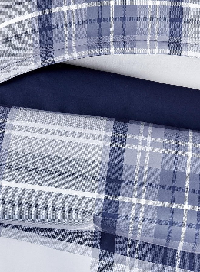 Serta Simply Clean Scott Soft 7 Piece Plaid Bed in A Bag Complete Bedding Comforter Set with Sheets and Pillow Case for All Season, Full, Blue - Image 5