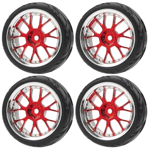 Share Goo ShareGoo Plastics Wheel Rims wRubber Tire RC 12mm Hex Hub Compatible with HSP Tamiya XV01 TT01 Kyosho Traxxas Sakura WLtoys HSP 3Racing 110 RC OnRoad Racing Touring Car Red - Image 5