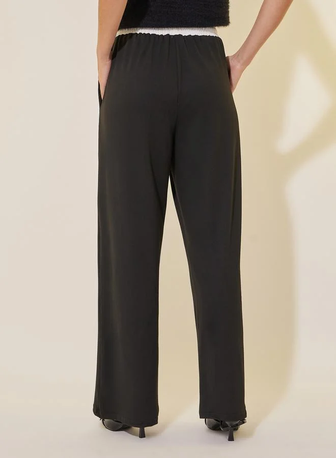 Take Two Solid Loose Fit Lace Detail Pants with Drawstring