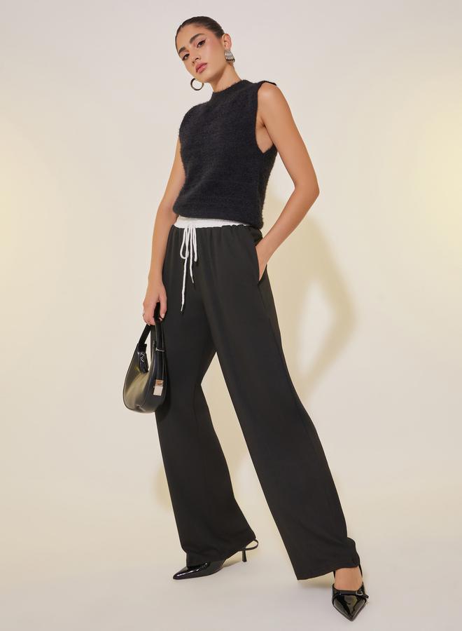Take Two Solid Loose Fit Lace Detail Pants with Drawstring - Image 1