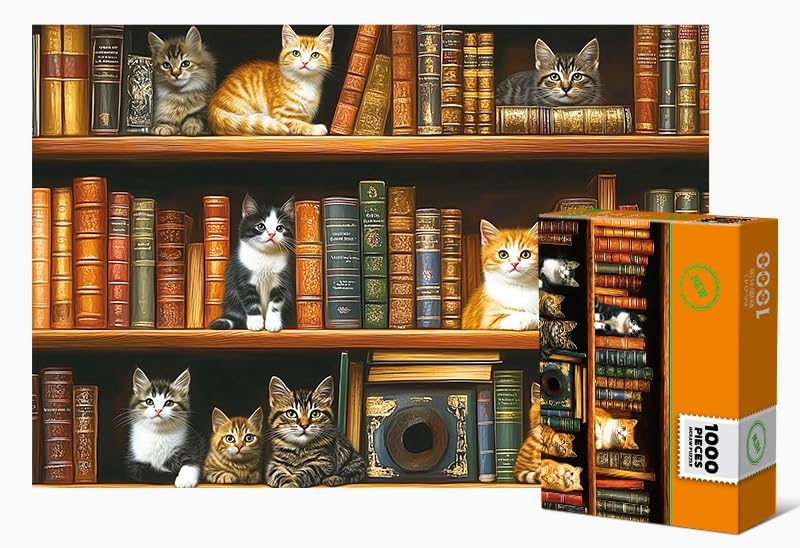 YOGEON 1000 Piece Puzzle for Adults Cats Library Jigsaw Puzzle Funny Kitten Bookshelf Puzzles Animal Pet Lover Challenging Puzzles for Friends Family Activity Game Nights Gifts Finish Size 15x 10 - Image 4