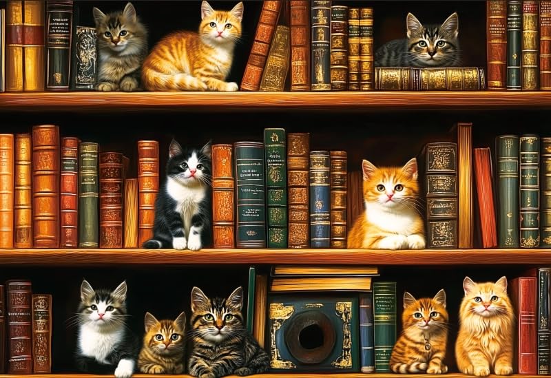 YOGEON 1000 Piece Puzzle for Adults Cats Library Jigsaw Puzzle Funny Kitten Bookshelf Puzzles Animal Pet Lover Challenging Puzzles for Friends Family Activity Game Nights Gifts Finish Size 15x 10 - Image 1
