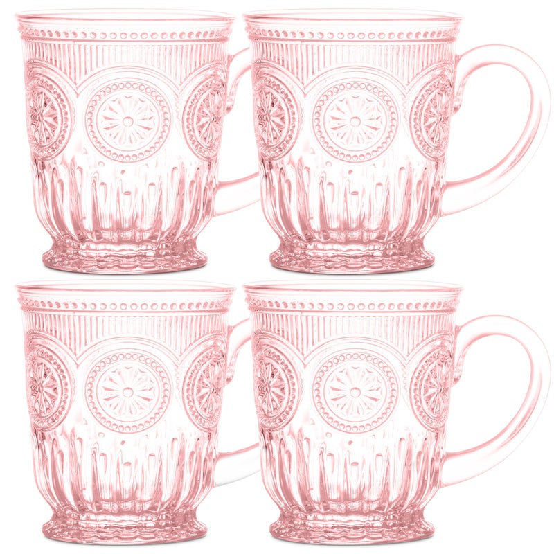 Yungala Pink Glass Coffee Mugs Set of 4 â€“ 10oz Aesthetic Pink Glass Mug Set, Real colored glass that is 100% Dishwasher Safe and Lead-Free, think Vintage Tea Cups vibes - Image 1
