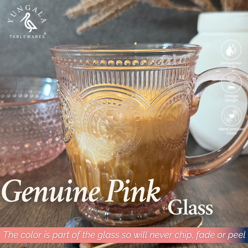 Yungala Pink Glass Coffee Mugs Set of 4 â€“ 10oz Aesthetic Pink Glass Mug Set, Real colored glass that is 100% Dishwasher Safe and Lead-Free, think Vintage Tea Cups vibes - Image 4