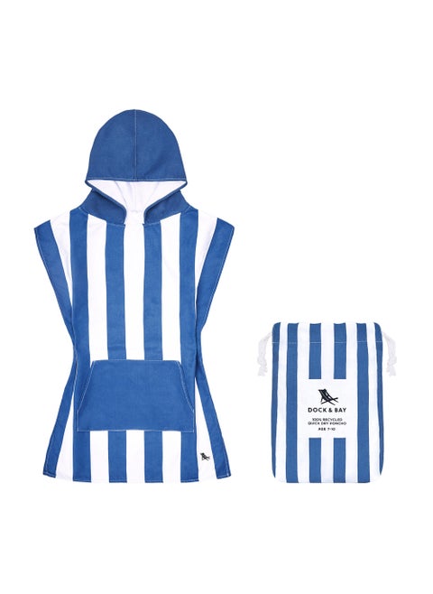 Dock & Bay Poncho with Hood for Kids, Super Absorbent, Quick Dry Beach & Pool Towel, Compact & Lightweight - Age 7 to 10 - WHITSUNDAY BLUE