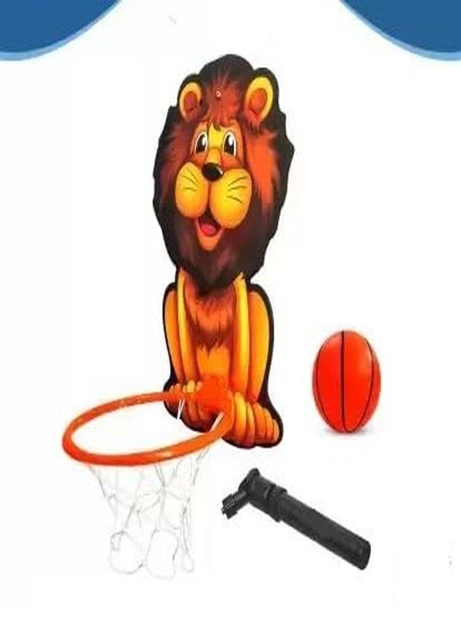GENZ Lion Theme Basketball for Kids Game Play Set with Adjustable Wall Mounted Hanging Board & Hoop, Intellectual Games for Kids, Basketball Net for Home, Indoor & Outdoor, Multicolor - Image 1
