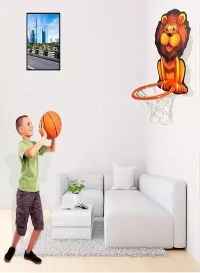 GENZ Lion Theme Basketball for Kids Game Play Set with Adjustable Wall Mounted Hanging Board & Hoop, Intellectual Games for Kids, Basketball Net for Home, Indoor & Outdoor, Multicolor - Image 2