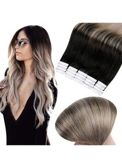 Full Shine Tape In Hair Extensions Human Hair 20 Inch Hair Extensions For Women Natural Black Fading To 18 Ash Blonde 50Gram 20Pieces Skin Weft Tape Hair Invisible Tape Extensions  - Image 2