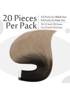 Full Shine Tape In Hair Extensions Human Hair 20 Inch Hair Extensions For Women Natural Black Fading To 18 Ash Blonde 50Gram 20Pieces Skin Weft Tape Hair Invisible Tape Extensions  - Image 5