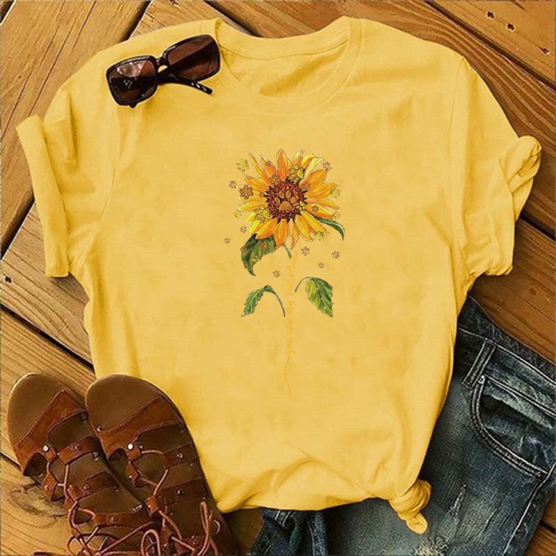 2020 AliExpress wish ebay Amazon foreign trade independent station womens Christmas Animal Flower short sleeve Yellow 