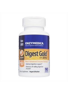 Digest Gold + ATPro, Maximum Strength Enzyme Formula, Prevents Bloating and Gas, 14 Key Enzymes Including Amylase, Protease, Lipase and Lactase, 90 Capsules (FFP)