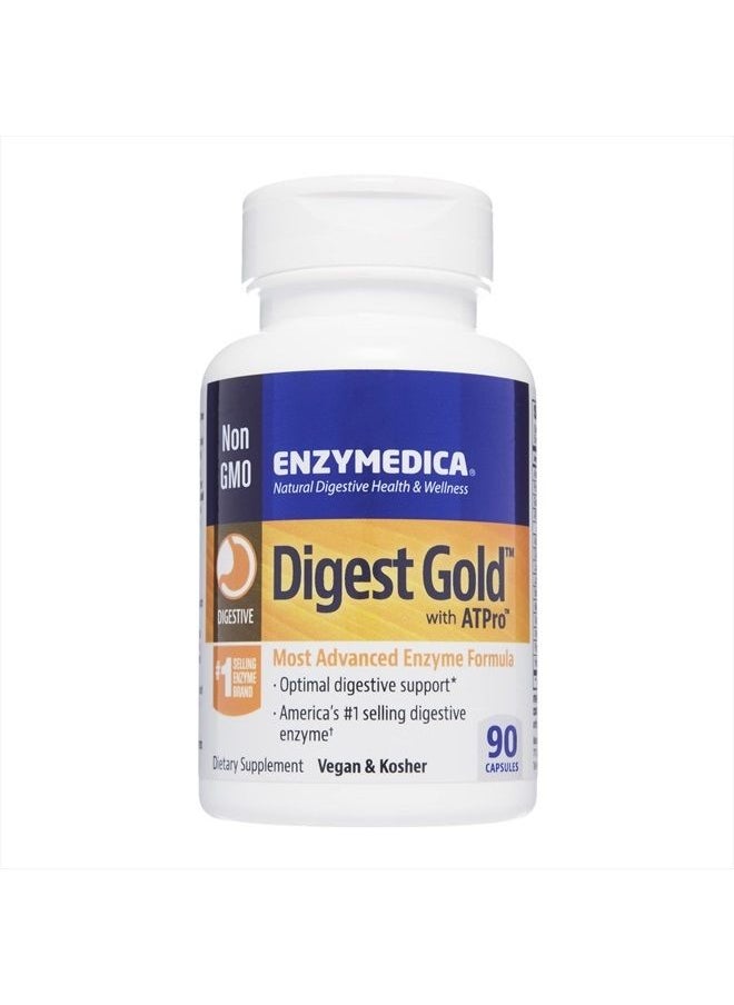 ENZYMEDICA - Digest Gold + ATPro, Maximum Strength Enzyme Formula, Prevents Bloating and Gas, 14 Key Enzymes Including Amylase, Protease, Lipase and Lactase, 90 Capsules (FFP) - Image 1