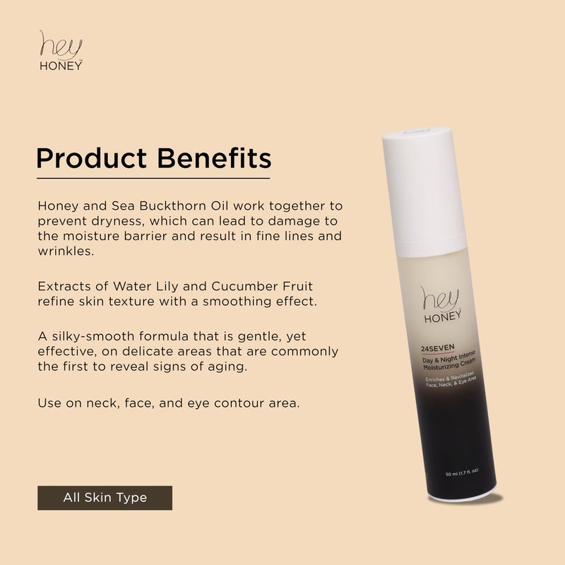 Hey Honey 24Seven Honey Day and Night Moisturizing Cream For Face, Neck & Eye Area | Rich Pro-Beautiful-Aging Intensely Hydrate and Reduce The Appearance Of Fine Lines and Wrinkles | 1.7 Oz - Image 2