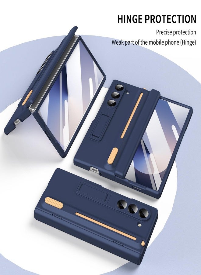 NINKI for Samsung Galaxy Z Fold 5 Case with S Pen Holder and Stylus,Invisible Kickstand Screen Protector Hinge Hard Drop-Proof Stand Phone Cover for Samsung Z fold 5 Case with S Pen Slot - Royal Blue - Image 3