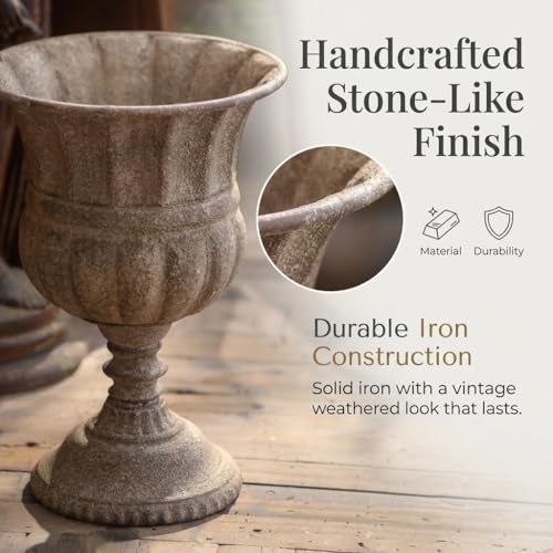 NOONEAU Vintage Urn Planter with Embossed Pattern, Imitation Stone Finish Flower Pot, Distressed Classic Plant Pot for Outdoor Indoor Home Garden Patio Front Porch Entryway（12 * 17 in） - Image 5