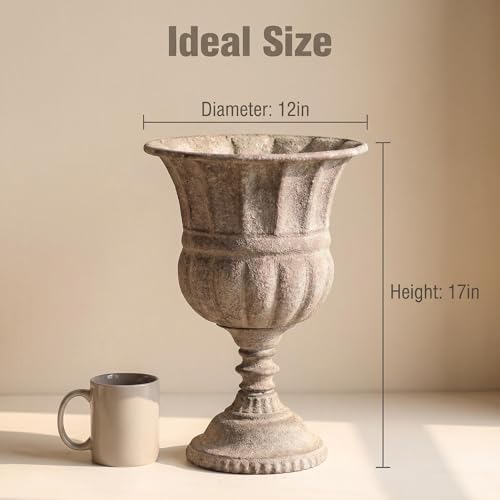 NOONEAU Vintage Urn Planter with Embossed Pattern, Imitation Stone Finish Flower Pot, Distressed Classic Plant Pot for Outdoor Indoor Home Garden Patio Front Porch Entryway（12 * 17 in） - Image 2