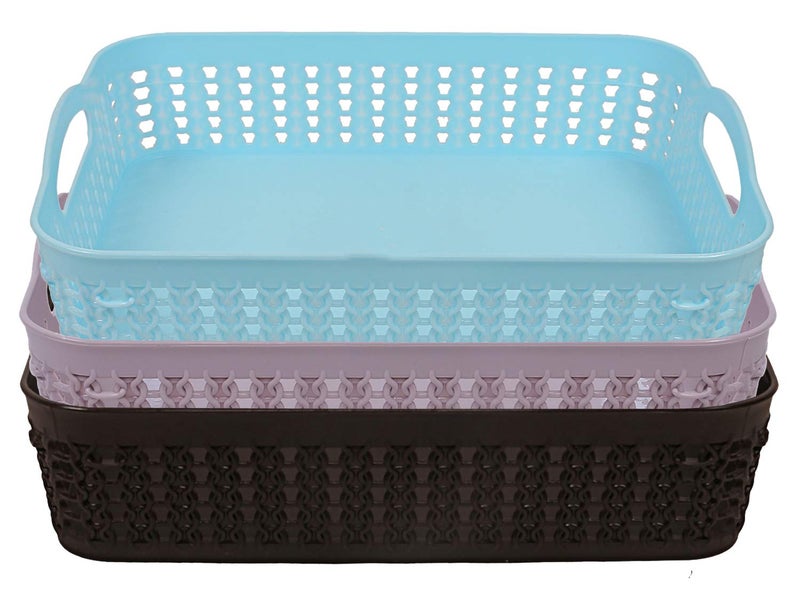 Kuber Industries Plastic 3 Pieces Multipurpose Storage Basket Set (Blue, Grey & Black)-CTKTC25421 - Image 1