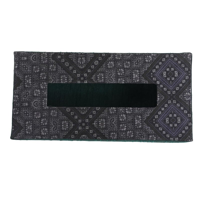INDHA Tissue Box | Handcrafted Tissue Box Black & Grey | Black and Green Dupion Silk Tissue Box | Mild Grey Ethnic Geometric Pattern Design Digitally Printed - Image 4