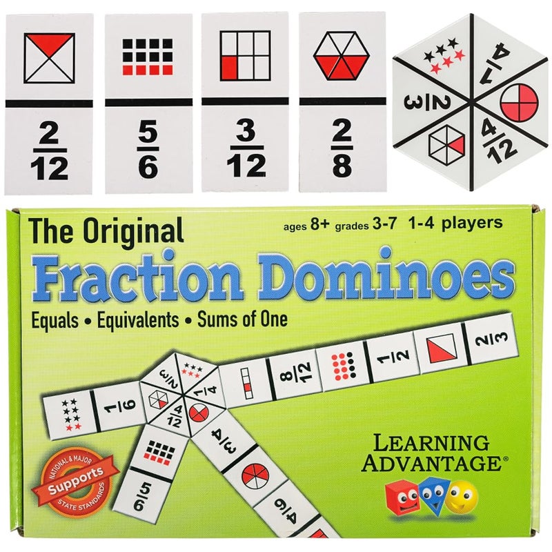 LEARNING ADVANTAGE The Original Fraction Dominoes | Homeschool Learning Fraction Game | 45 Dominoes | Math Manipulative for Kids | Teach Equivalents, Addition and Subtraction - Image 1