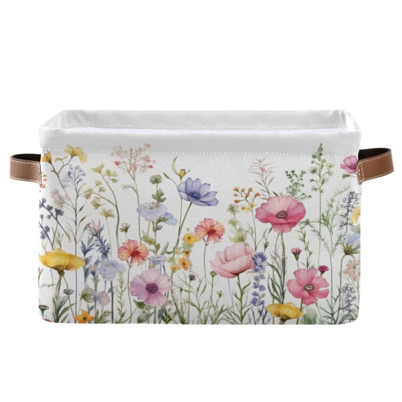 YETTASBIN Herbal Wildflowers Storage Basket 1pc Large Collapsible Toys Clothes Organizer Durable Canvas Storage Bin with Handle for Shelves Closet Laundry Home Office Decor - Image 2