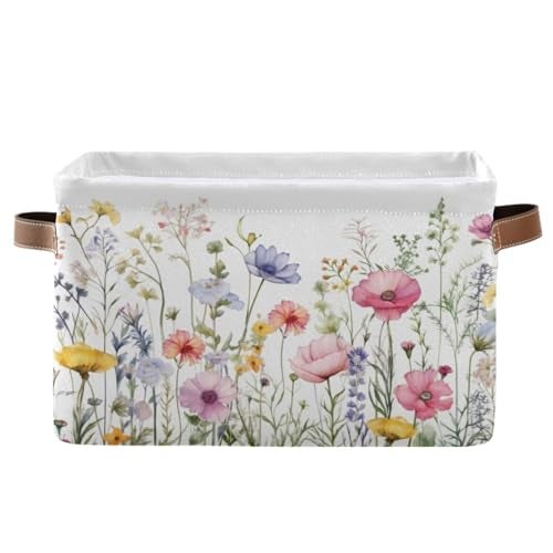 YETTASBIN Herbal Wildflowers Storage Basket 1pc Large Collapsible Toys Clothes Organizer Durable Canvas Storage Bin with Handle for Shelves Closet Laundry Home Office Decor - Image 1