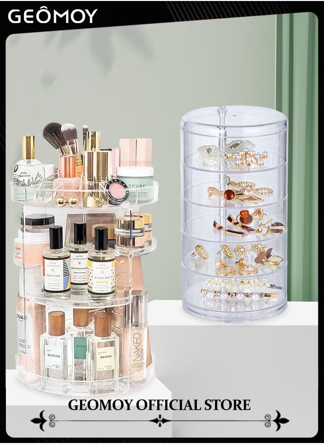 Geomoy 2PCS Rotating Makeup Organizer 360 Degree Spinning Storage Display Case Clear Acrylic Vanity & Bathroom Organizer for Skincare Perfume Cosmetic Beauty Make up Products - Image 1