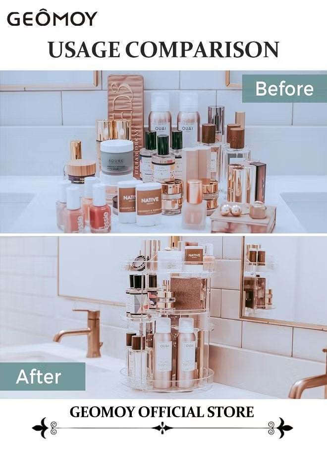 Geomoy 2PCS Rotating Makeup Organizer 360 Degree Spinning Storage Display Case Clear Acrylic Vanity & Bathroom Organizer for Skincare Perfume Cosmetic Beauty Make up Products - Image 4
