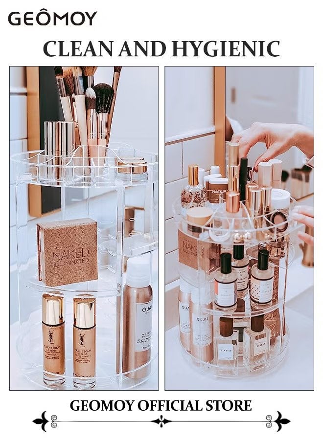 Geomoy 2PCS Rotating Makeup Organizer 360 Degree Spinning Storage Display Case Clear Acrylic Vanity & Bathroom Organizer for Skincare Perfume Cosmetic Beauty Make up Products - Image 3