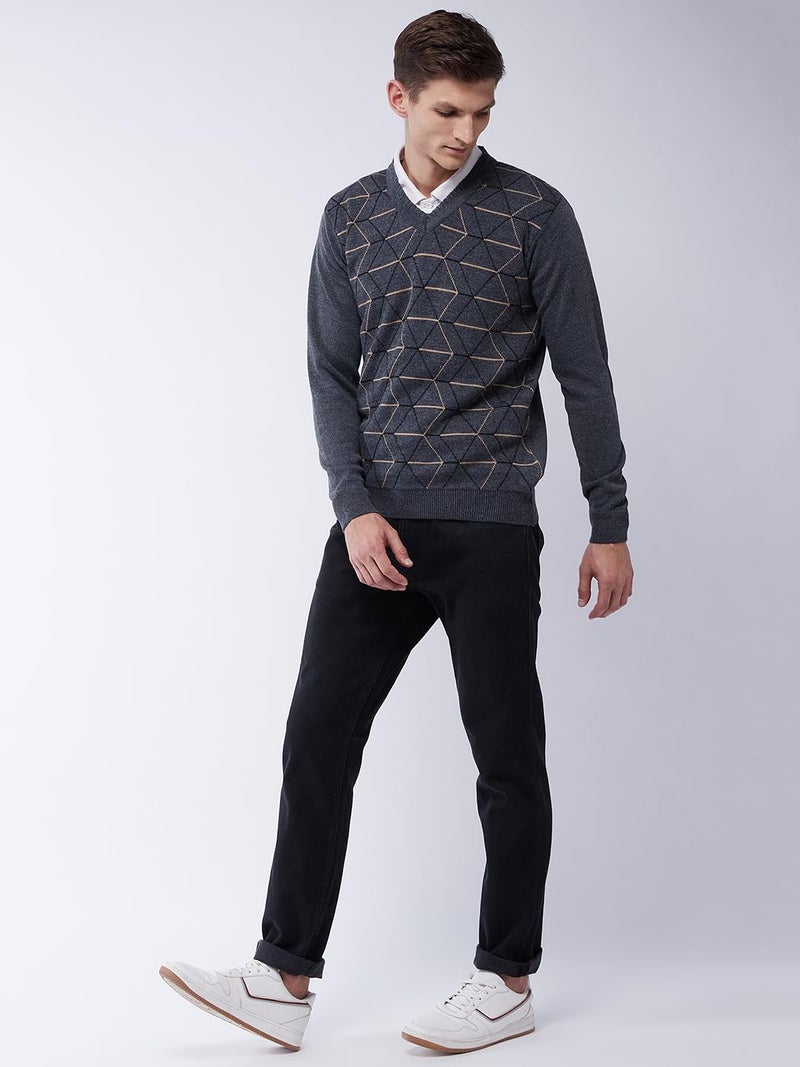 Pivl Men's Winter Geometric Print Sweater - Warmth and Style for The Season_Grey_M||Winterwear|| - Image 2