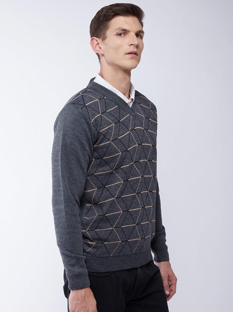 Pivl Men's Winter Geometric Print Sweater - Warmth and Style for The Season_Grey_M||Winterwear|| - Image 4