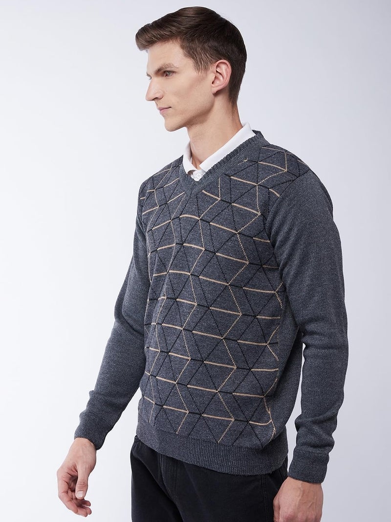 Pivl Men's Winter Geometric Print Sweater - Warmth and Style for The Season_Grey_M||Winterwear|| - Image 3