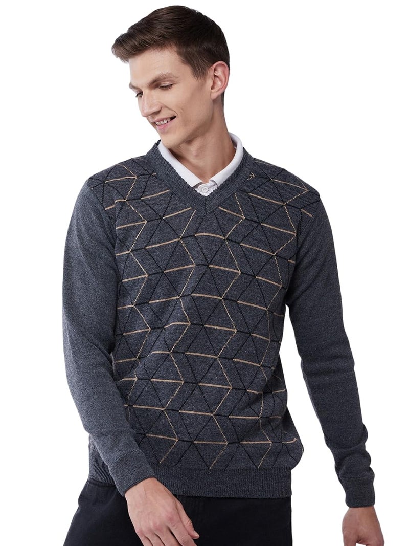 Pivl Men's Winter Geometric Print Sweater - Warmth and Style for The Season_Grey_M||Winterwear|| - Image 1