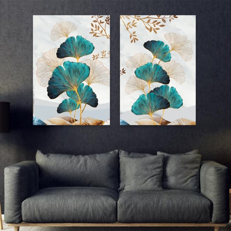 ماركتنا لوحة قماشية ثنائية بتصميم مودرن بنقشة وردة بمقاس اجمالي 80×60 سم - Image 1