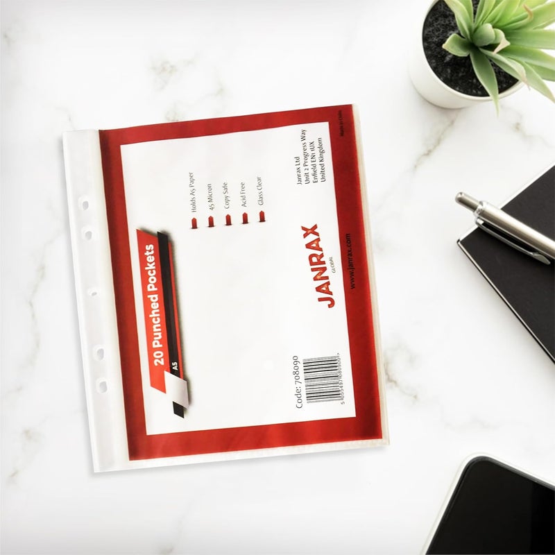 Janrax Pack of 20 A5 Glass Clear Punched Pockets by - Image 4