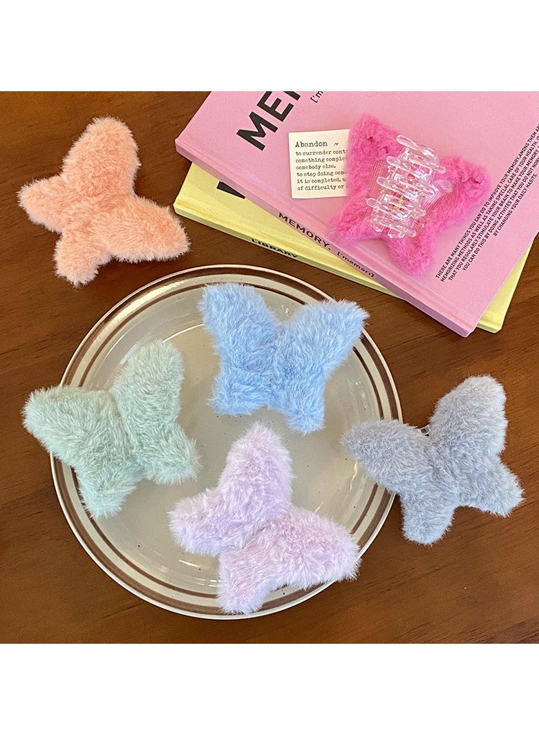 Sky Shine 4 Pcs Plush Butterfly Hair Claw Clips – Medium Size Multicolor Fabric Wrapped Hair Clips, Cute Candy Color Shark Transparent Clips for Women & Girls | Non-Slip Grip Hair Accessories - Image 5