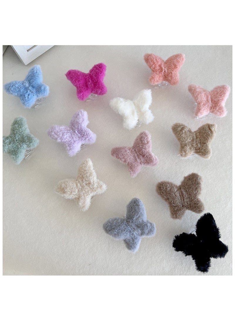 Sky Shine 4 Pcs Plush Butterfly Hair Claw Clips – Medium Size Multicolor Fabric Wrapped Hair Clips, Cute Candy Color Shark Transparent Clips for Women & Girls | Non-Slip Grip Hair Accessories - Image 1