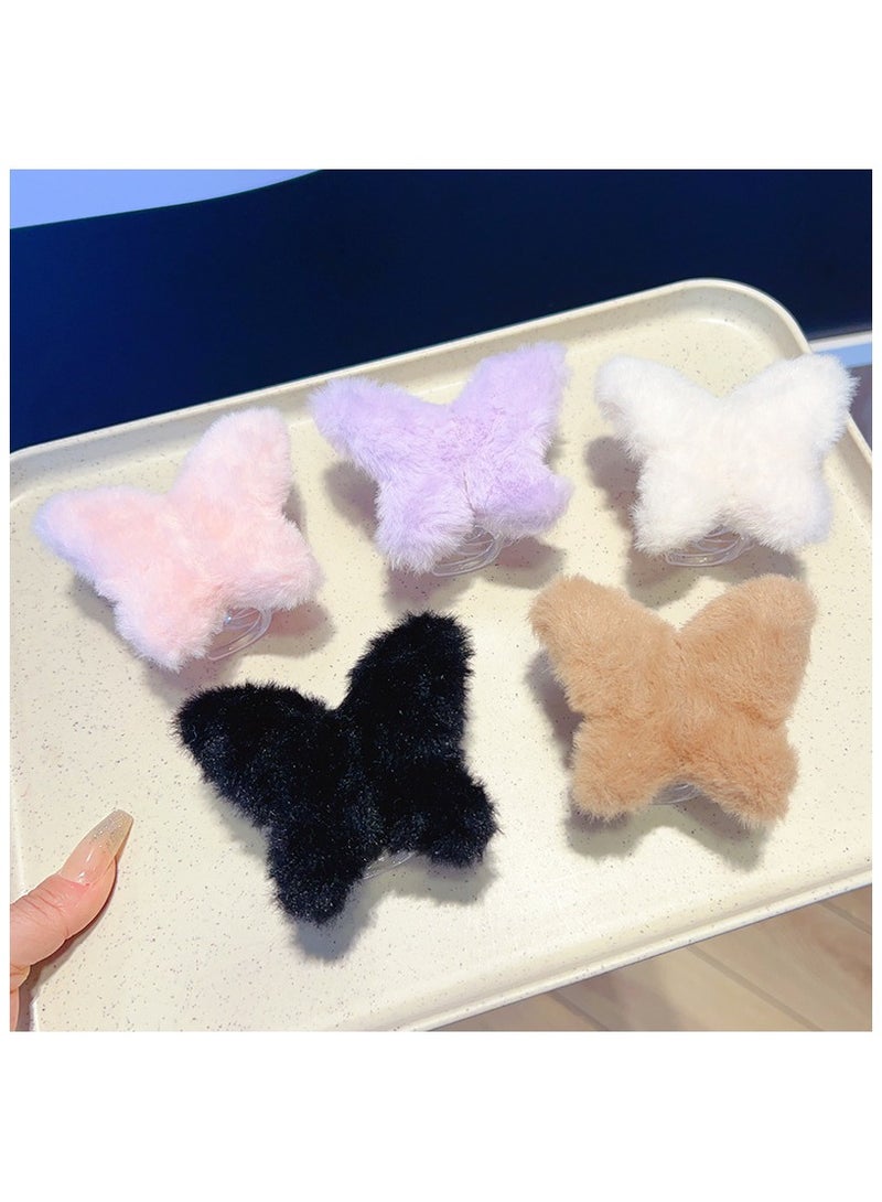 Sky Shine 4 Pcs Plush Butterfly Hair Claw Clips – Medium Size Multicolor Fabric Wrapped Hair Clips, Cute Candy Color Shark Transparent Clips for Women & Girls | Non-Slip Grip Hair Accessories - Image 2