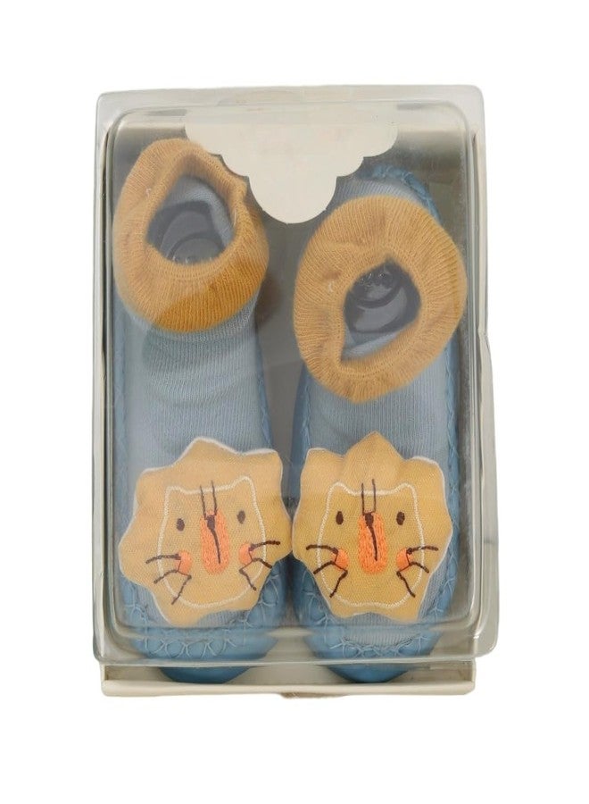 Yellow Bee Cute 3-D Lion Leather Shoe Socks for Boys, Blue and Yellow, 12-18 Months - Image 5