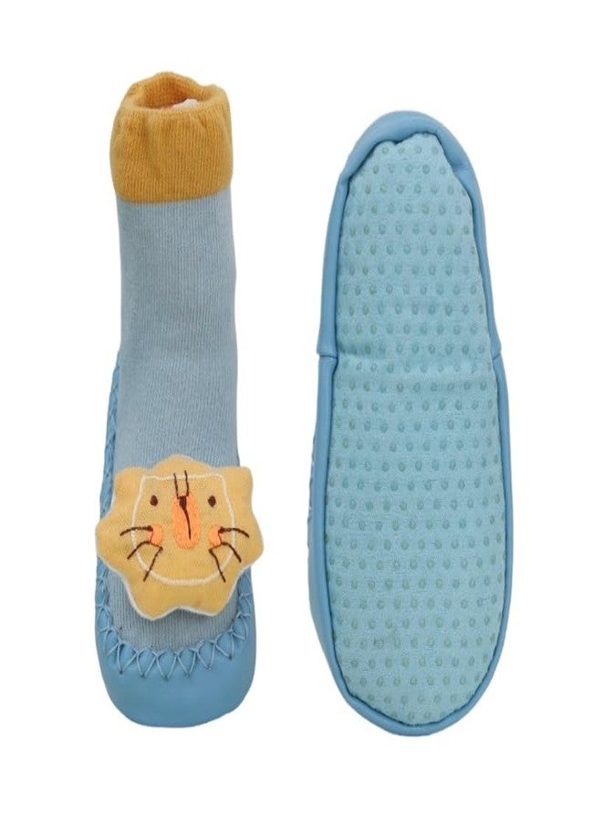Yellow Bee Cute 3-D Lion Leather Shoe Socks for Boys, Blue and Yellow, 12-18 Months - Image 3