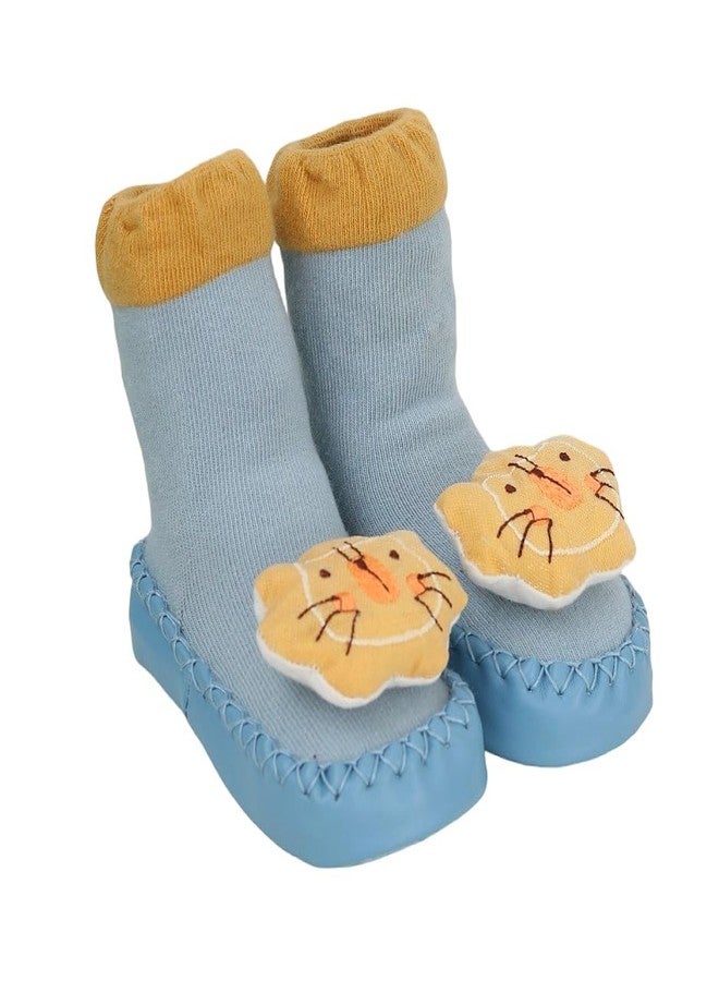 Yellow Bee Cute 3-D Lion Leather Shoe Socks for Boys, Blue and Yellow, 12-18 Months - Image 4