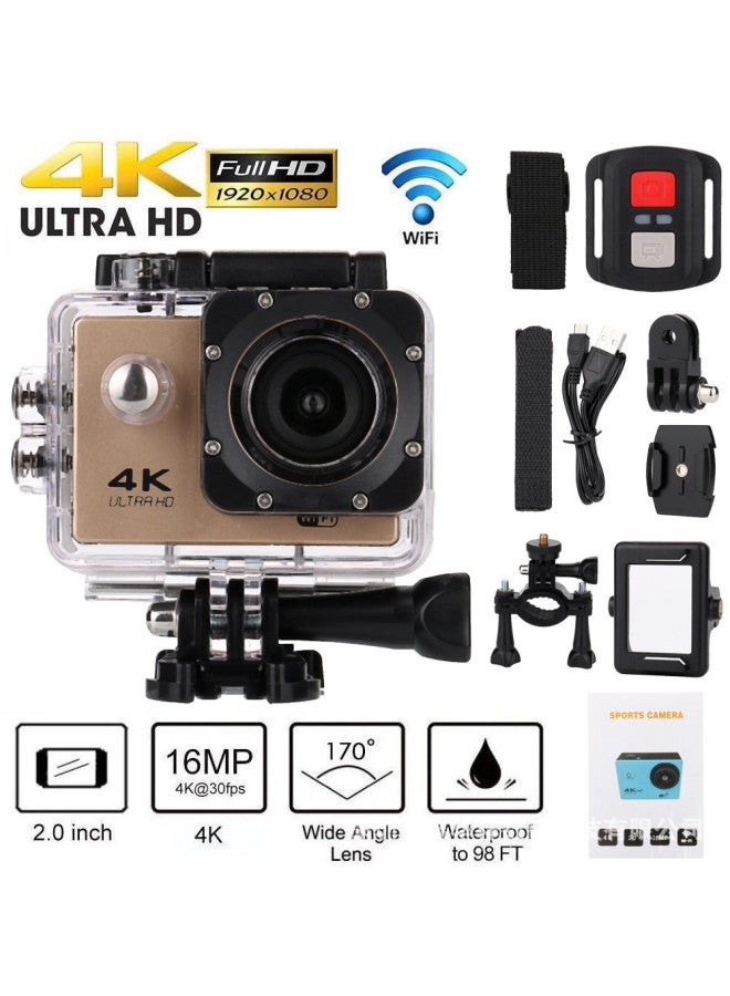 Generic Products Outdoor Extreme Sports Camera H91 With WiFi Waterproof Sports Camera Aerial Photography Diving Ride-Body Color:Standard Gold English Version  - Image 1