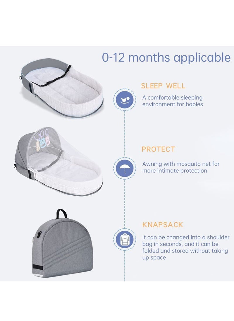 Arabest - Baby Crib Cradle, Travel Cot Portable Baby Bed Travel Bassinet Foldable Infant Crib Baby Cots, Adjustable Canopy Bedside Baby Crib 3 in 1 Folding Baby Bassinet with Mosquito Net - Image 1