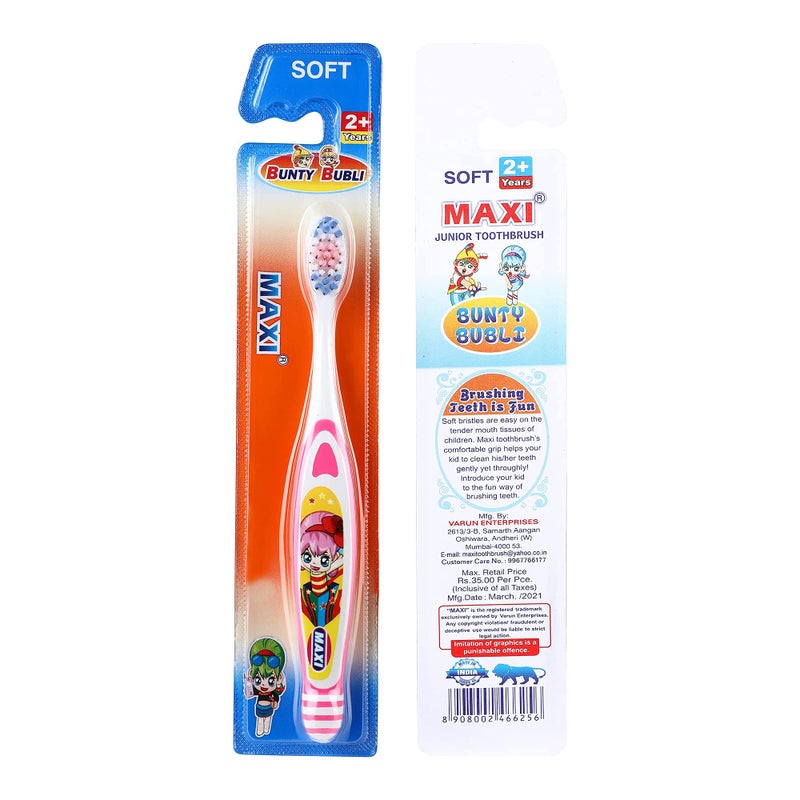 MAXI Bunty Bubli Kids Soft Toothbrush, 2 Years+, Multicolor (Pack of 12) - Image 4