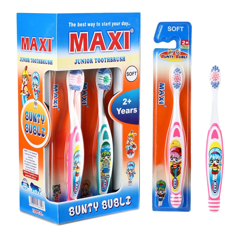 MAXI Bunty Bubli Kids Soft Toothbrush, 2 Years+, Multicolor (Pack of 12) - Image 3