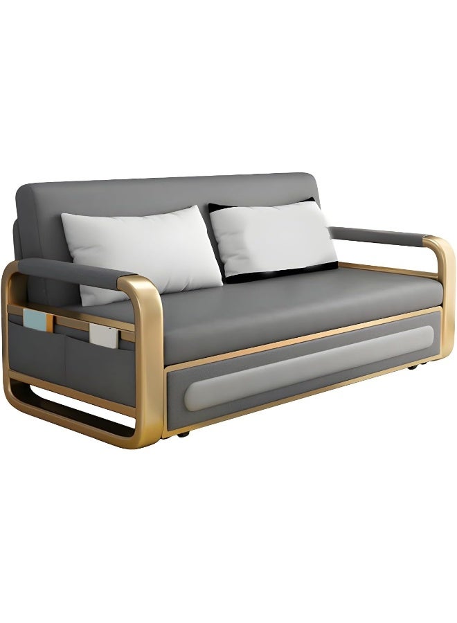 Comfynest Comfynest Faux Leather Metal Arm Convertible Futon Sofa Bed  - Image 4